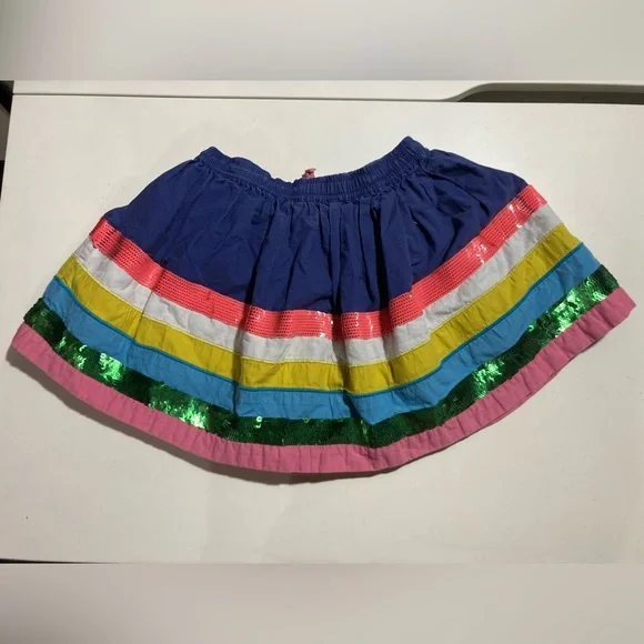 Mini Boden Blue Rainbow Sequined Gathered Skirt Elastic Waist Drawcord Size 5-6 - Picture 2 of 11